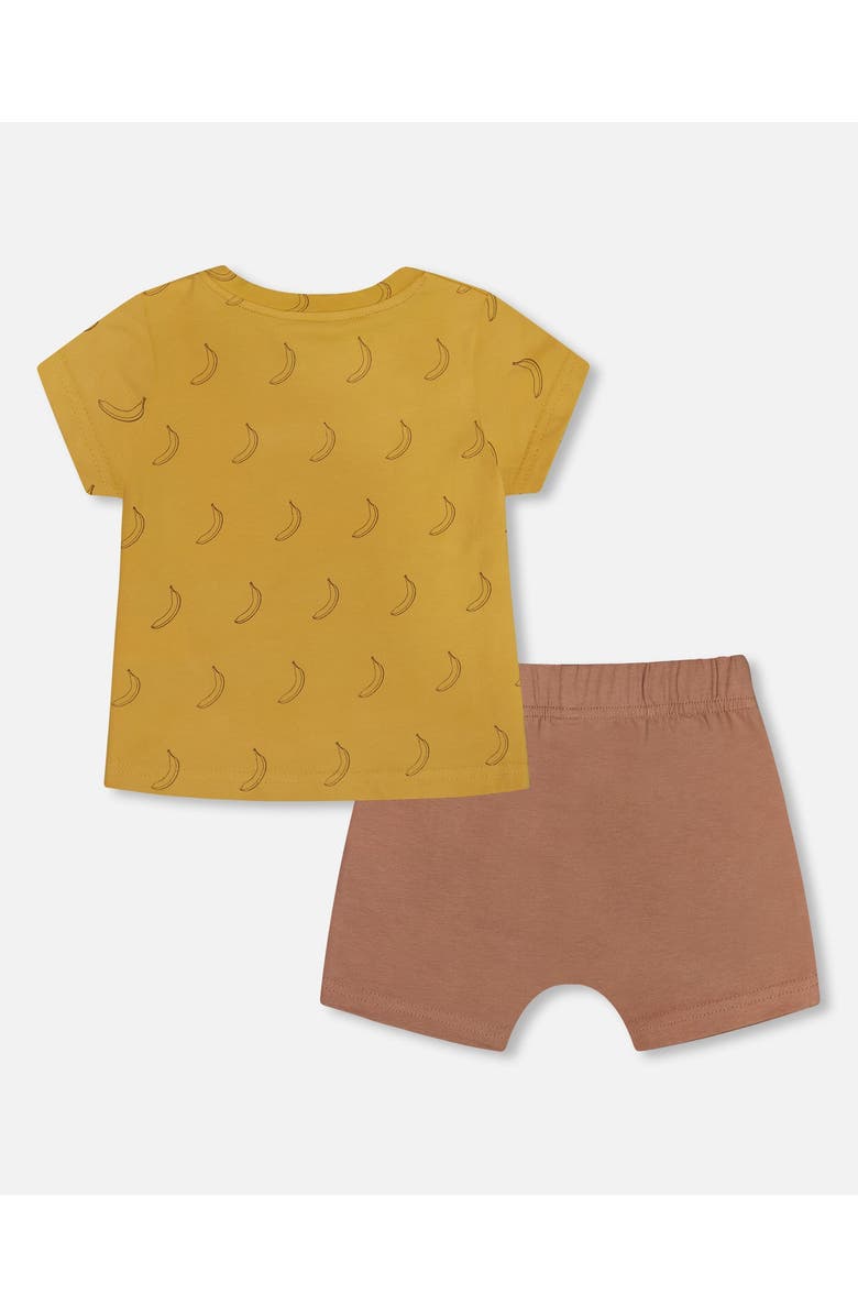 Deux par Deux Baby Boy's Printed Organic Cotton Top And Short Set Brown, Yellow, And Bananas, Alternate, color, Brown, Yellow, And Bananas