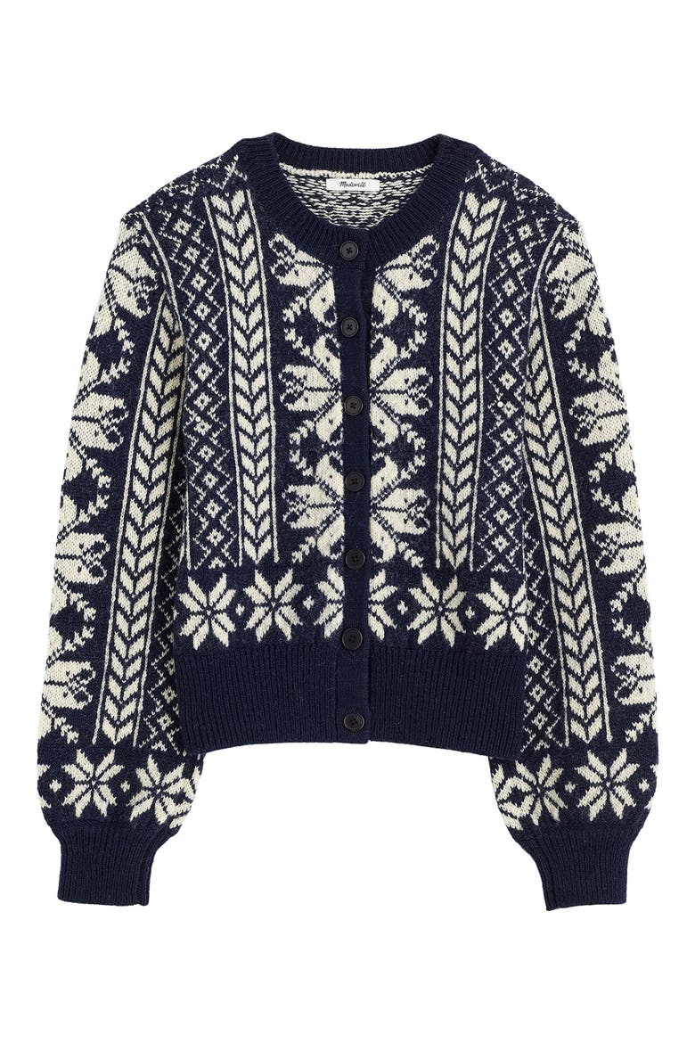 Fair Isle Wool Cardigan Jacket, Alternate, color, NAVY AND IVORY PATTERN
