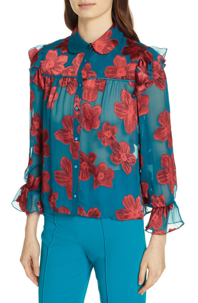 Alice + Olivia Ziggy Ruffle Sleeve Blouse, Alternate, color, 