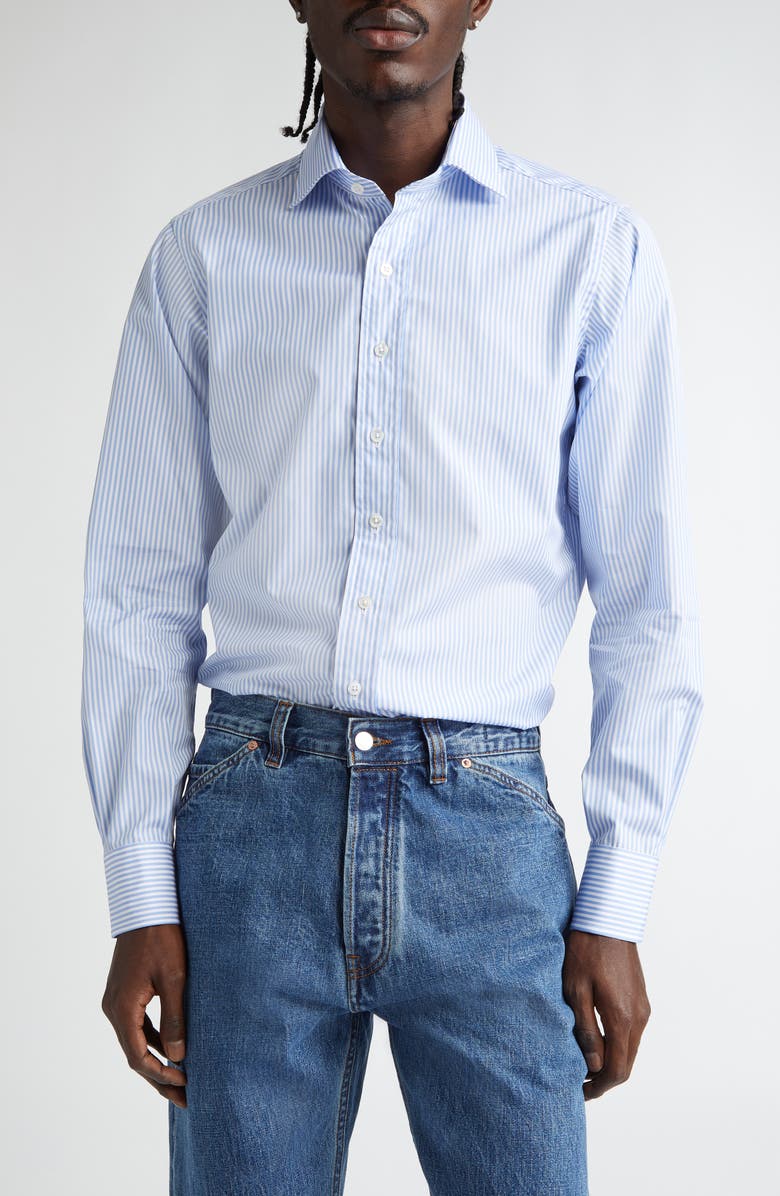 Drake's Bengal Stripe Cotton Button-Up Shirt, Main, color, 