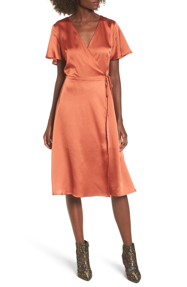 J.O.A. Satin Wrap Dress, Main, color,