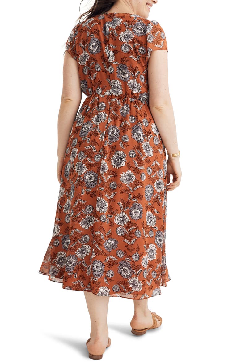 Sheer Sleeve Button Front Dress, Alternate, color, BLOCKPRINT FLORAL RUSTED TIN
