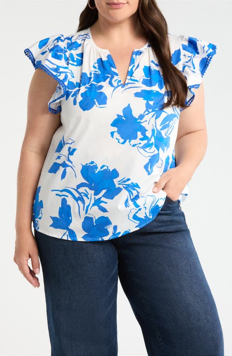 Aby Floral Carya Ruffle Cotton Top (Plus)