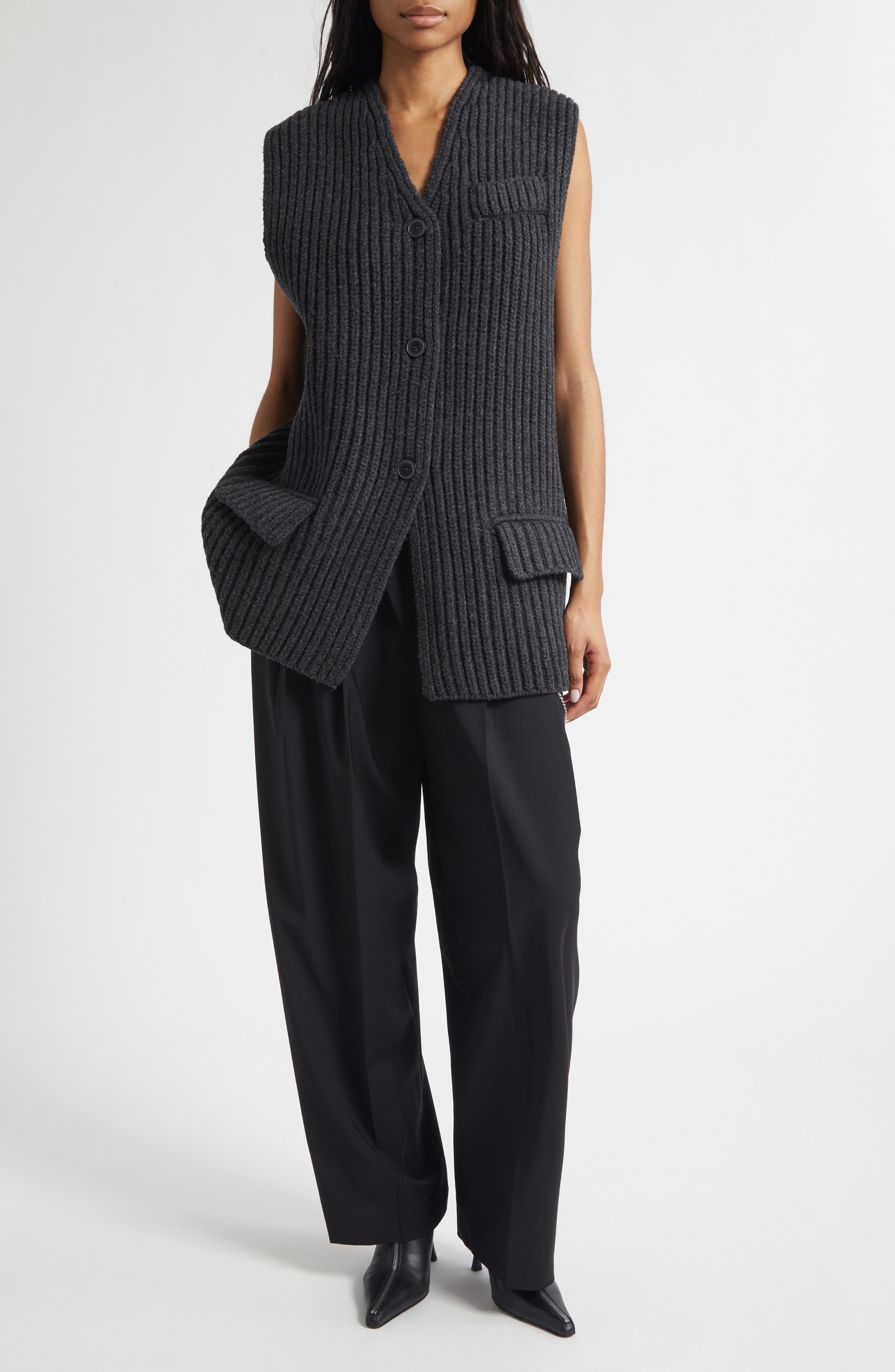 Oversize Rib Wool Button-Up Sweater Vest - image 2