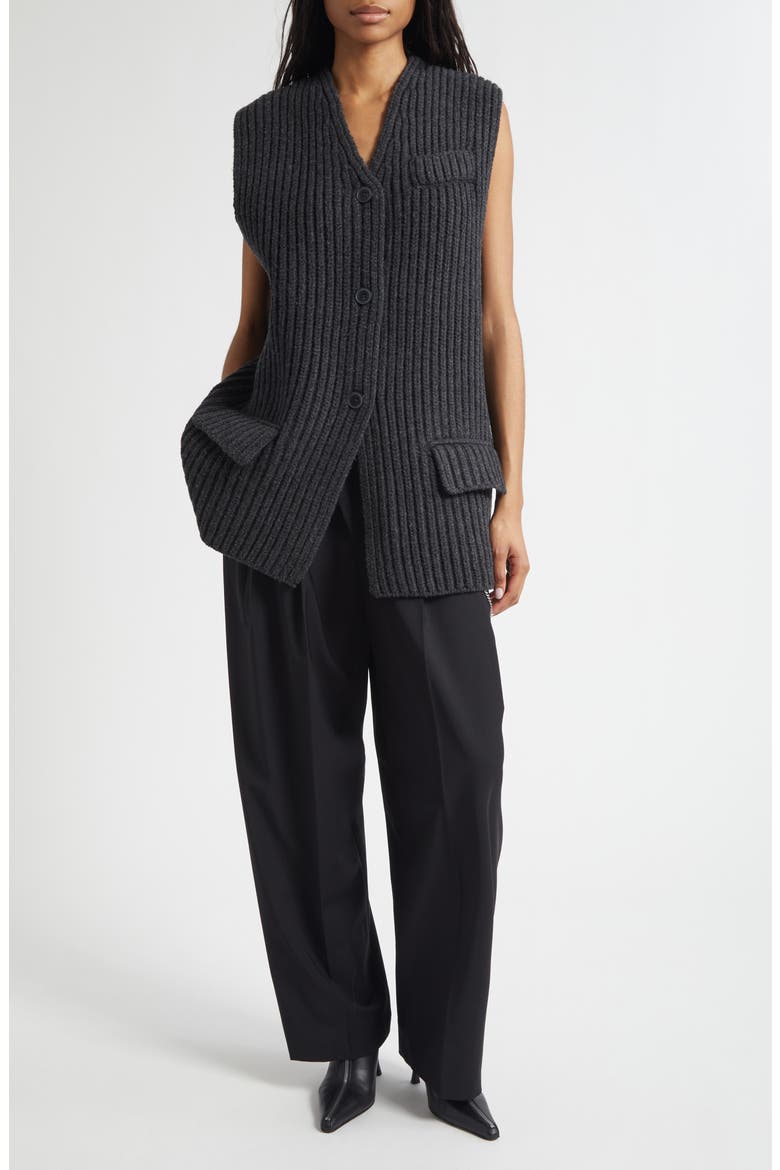Oversize Rib Wool Button-Up Sweater Vest, Alternate, color, GRAPHITE