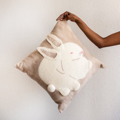 Bunny Rabbit Blush Wool Throw Pillow - with Insert