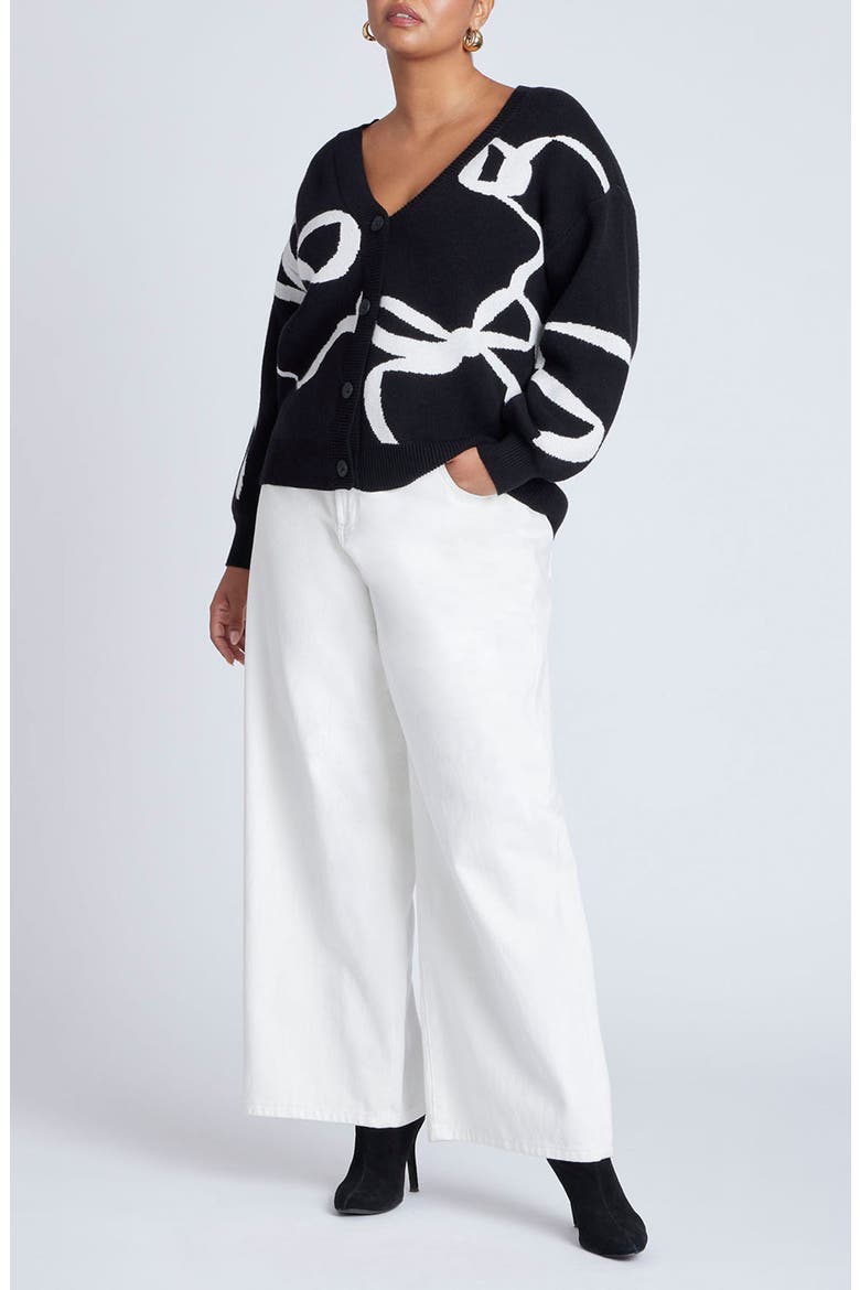 Intarsia Cardigan, Alternate, color, BLACK AND WHITE BOWS