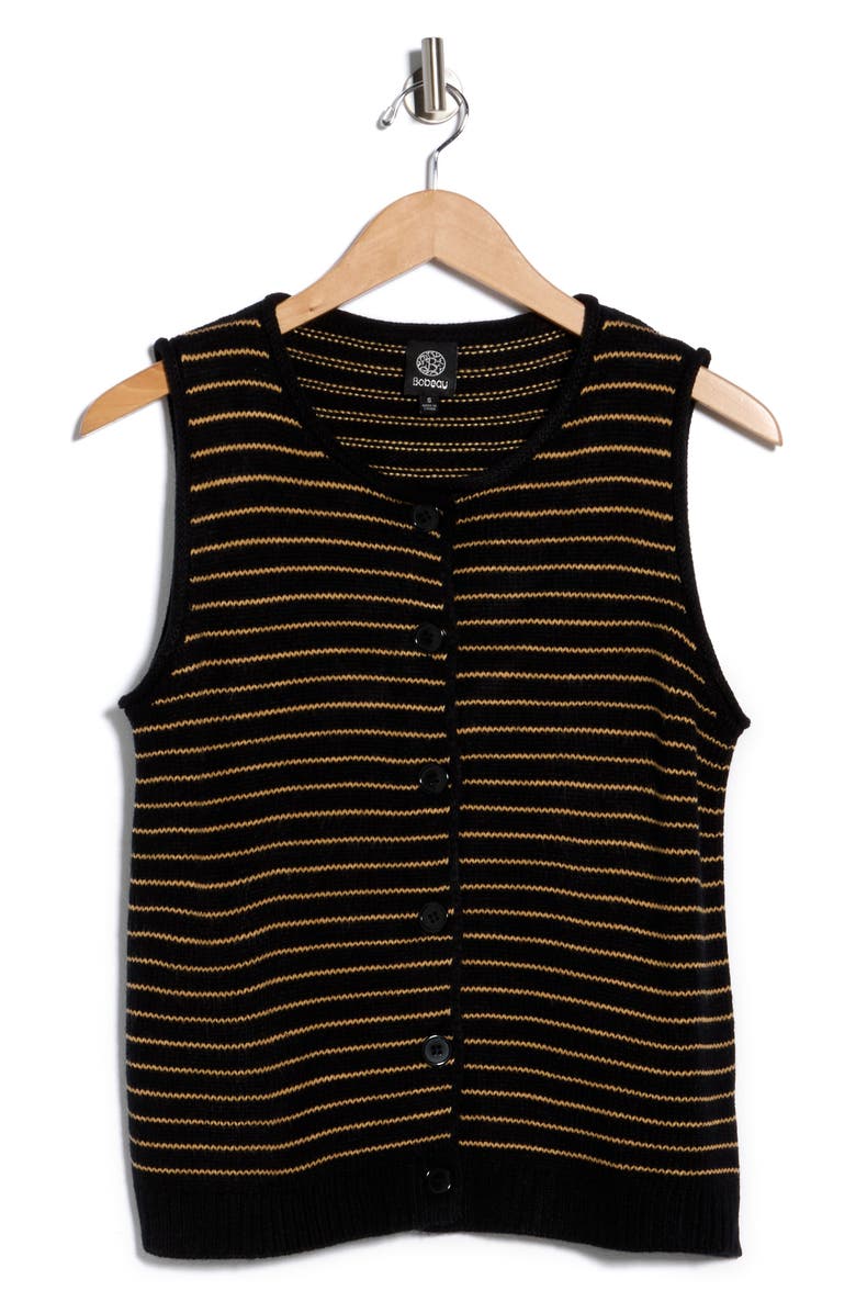 Bobeau Stripe Button-Up Sweater Vest, Alternate, color, Black/ Camel