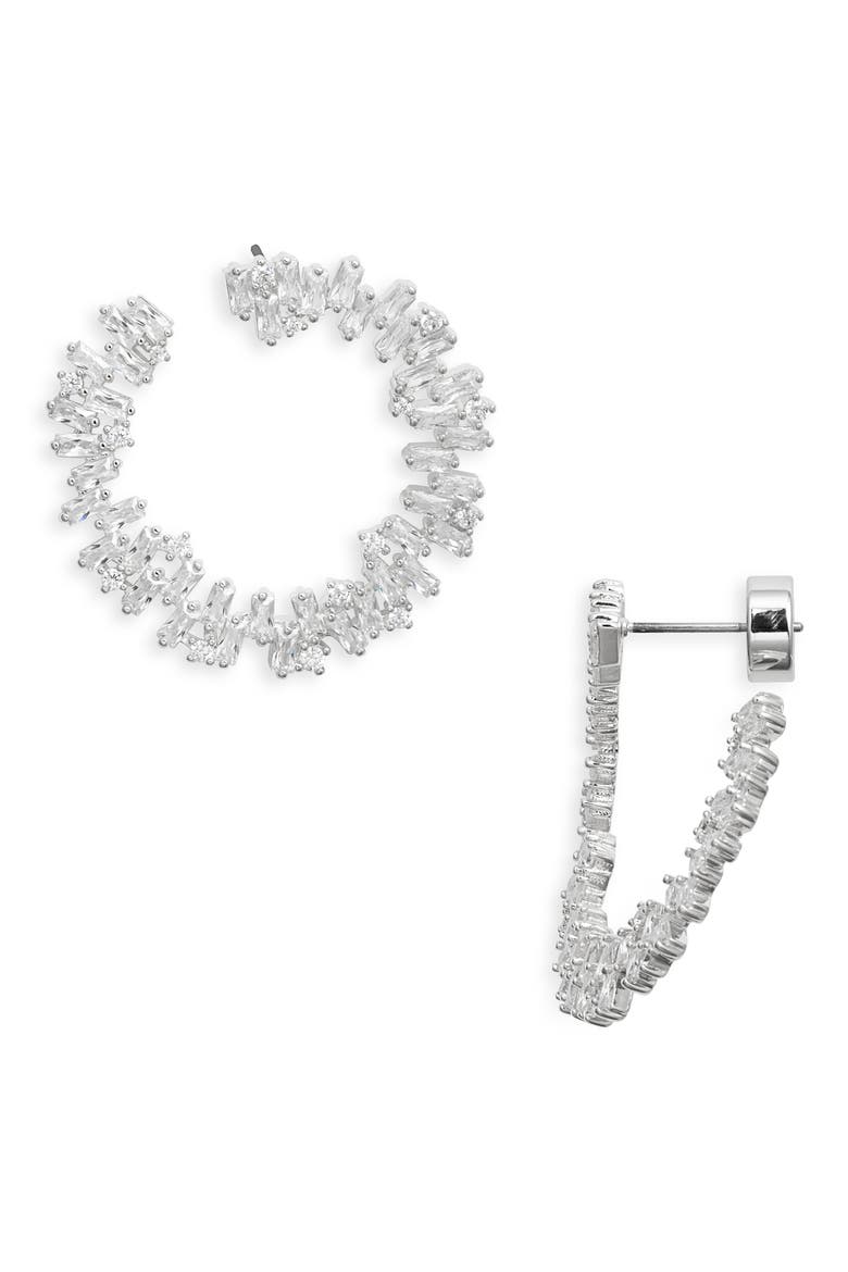 Scattered Baguette Cubic Zirconia Front/Back Earrings, Main, color, CLEAR- SILVER