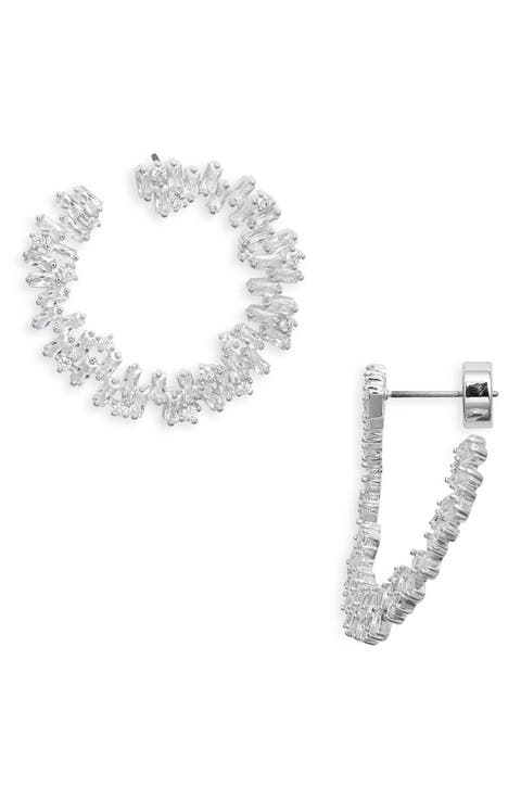 Scattered Baguette Cubic Zirconia Front/Back Earrings