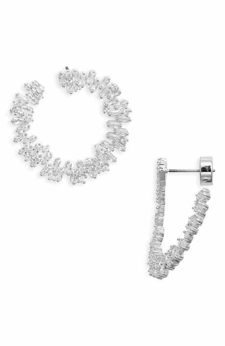 Nordstrom Scattered Baguette Cubic Zirconia Front/Back Earrings