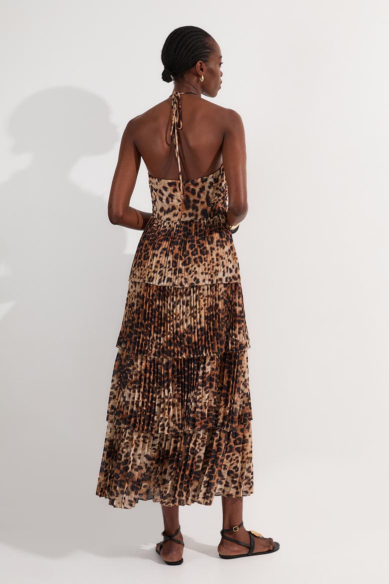 Tiered Halterneck Midi Dress, Alternate, color, Animal