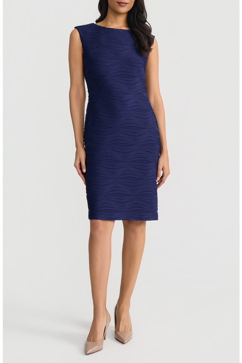 Spring Texture Sleeveless Sheath Dress, Main, color, KASPER NAVY