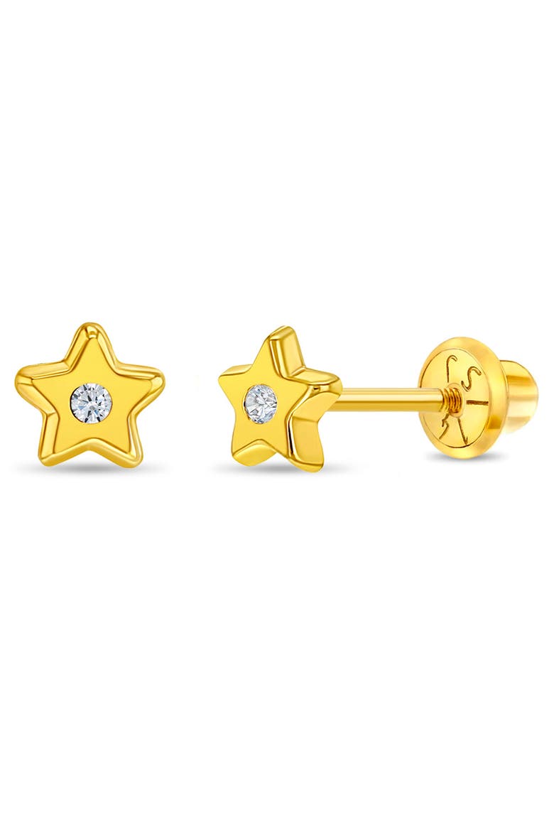 14k Polished Cubic Zirconia Star Earrings, Main, color, Gold