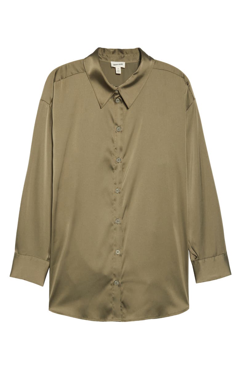 Open Edit High-Low Satin Button-Up Shirt, Alternate, color,