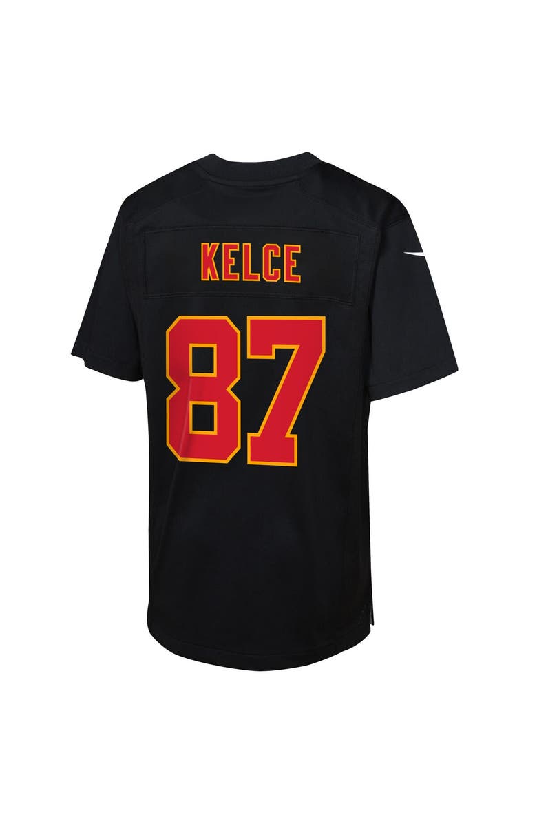 Nike Youth  Nike Travis Kelce Carbon Black Kansas City Chiefs Super Bowl LIX Patch Fashion Game Jersey, Alternate, color, 