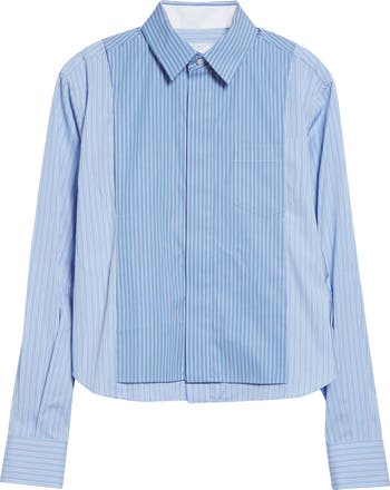 Sacai Stripe Overlay Poplin Button-Up Shirt | Nordstrom
