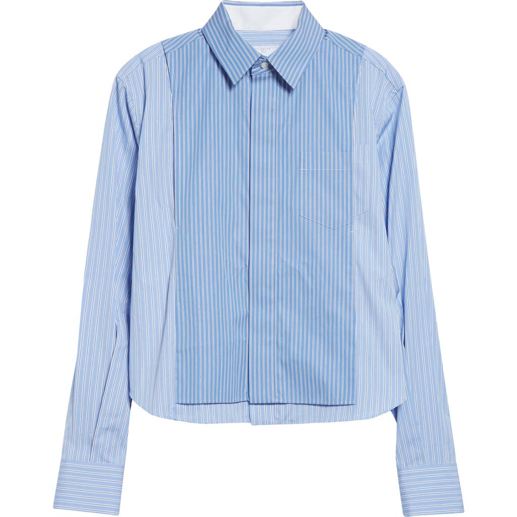 Sacai Stripe Overlay Poplin Button-up Shirt In Blue