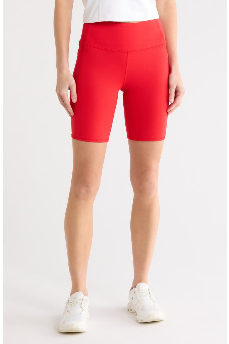 GoFlex High Waist Side Pocket 8" Bike Shorts, Main, color, TRUE RED