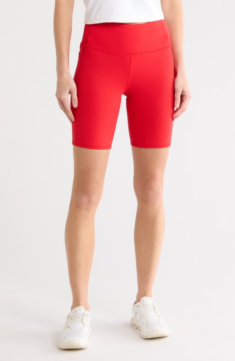 SKECHERS GoFlex High Waist Side Pocket 8" Bike Shorts, Main, color, True Red
