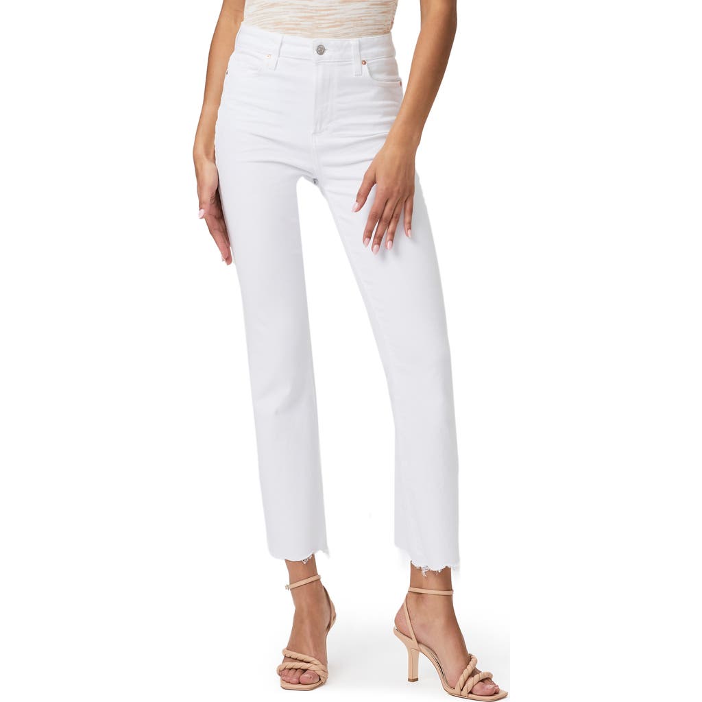 PAIGE Claudine High Waist Frayed Hem Flare Jeans in Lived Crisp White Surfside Hem