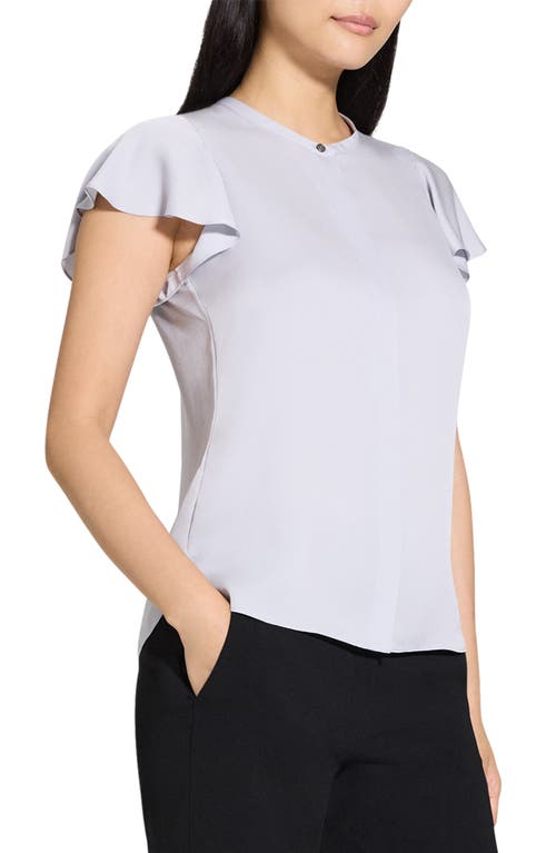 Theory Ruffle-sleeve Silk Button-front Top In Pearl Blue