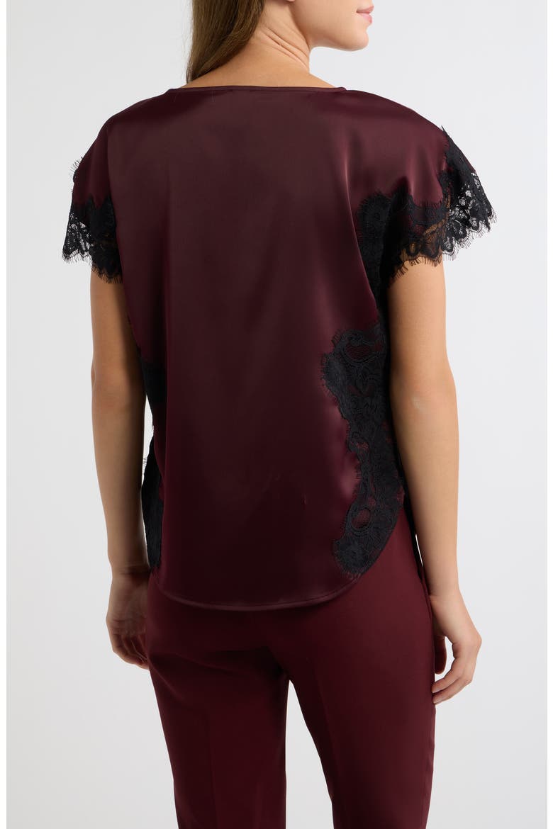 Lace Trim Satin Top, Alternate, color, BAROLO / BLACK