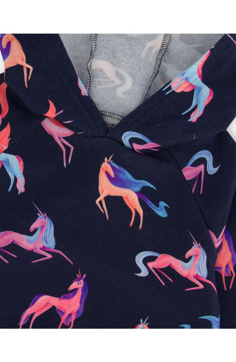 Deux par Deux Girl's Hooded Sweatshirt Navy Printed Unicorn, Alternate, color, 