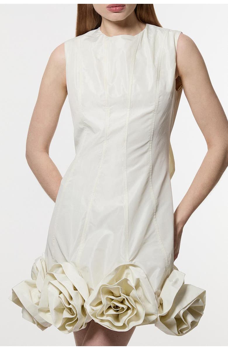 Karen Millen Taffeta Rosette Woven Mini Dress, Alternate, color, Pearl