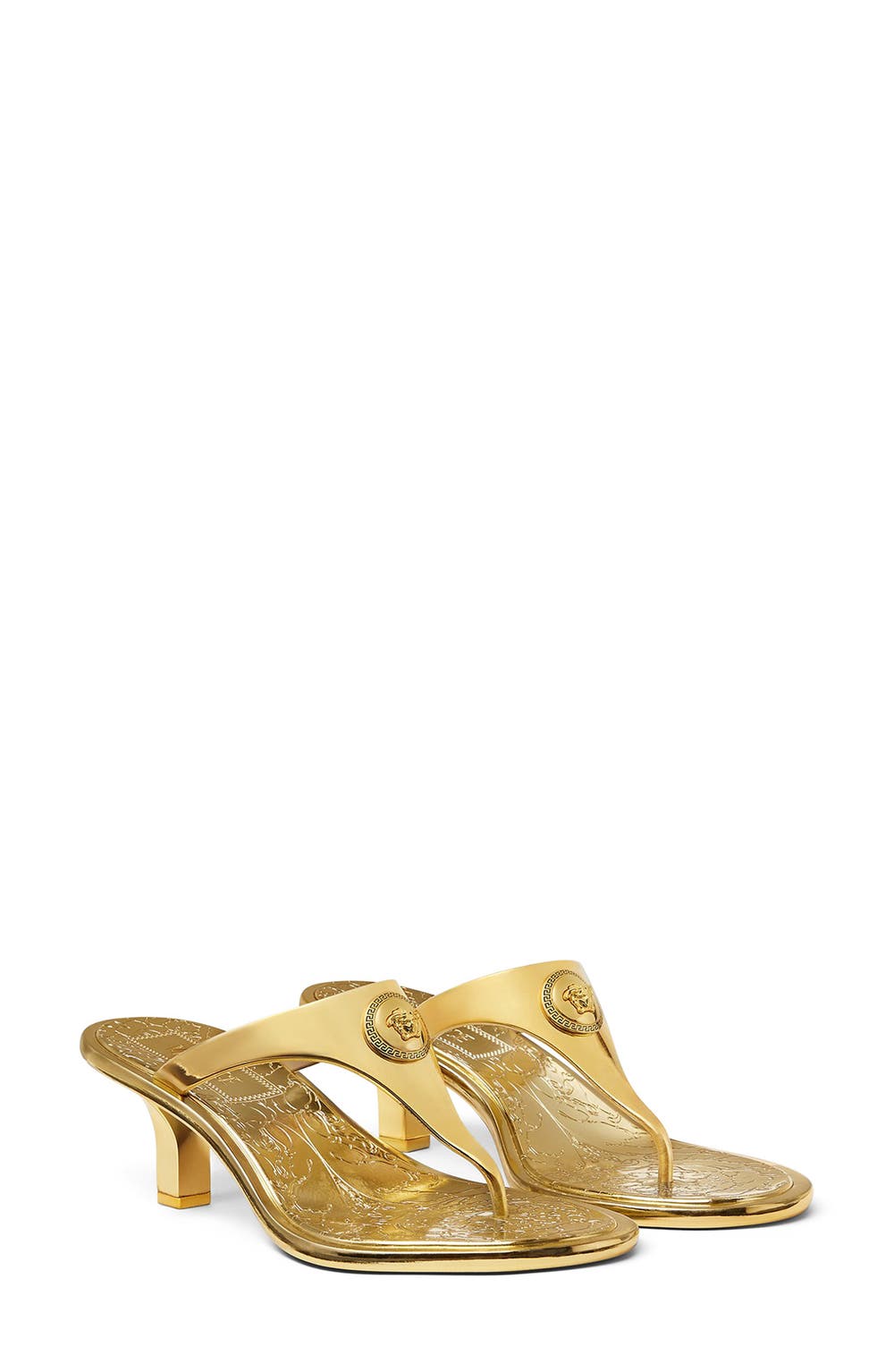 Alia Medusa T-Strap Sandal, color, GOLD-VERSACE GOLD