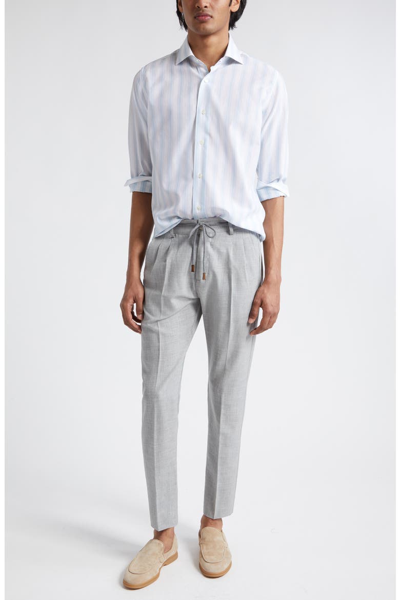 Stripe Cotton & Linen Button-Up Shirt, Alternate, color, BABY BLUE