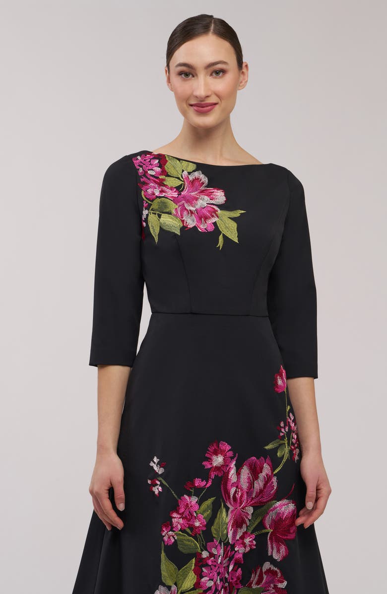 Kay Unger Greta Floral Embroidered Gown, Alternate, color, Carbon Multi