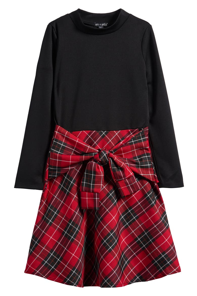 Kids' Ponté Plaid Skirt Dress, Main, color, BLACK