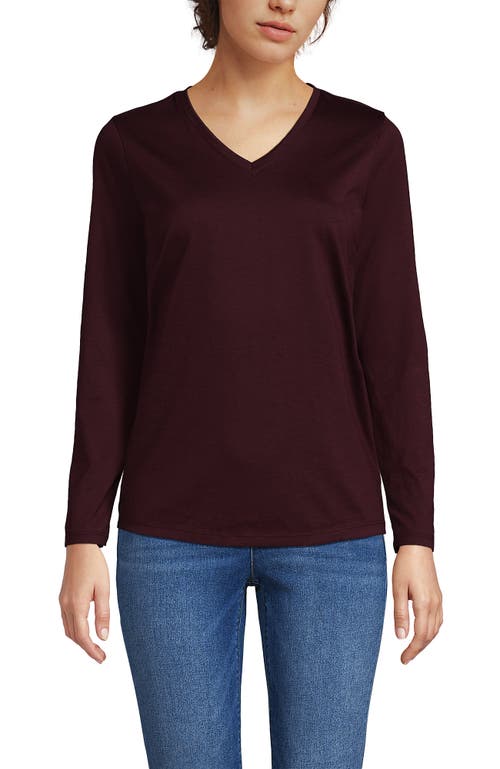 Lands' End Relaxed Supima Cotton Long Sleeve V-neck T-shirt In Burgundy