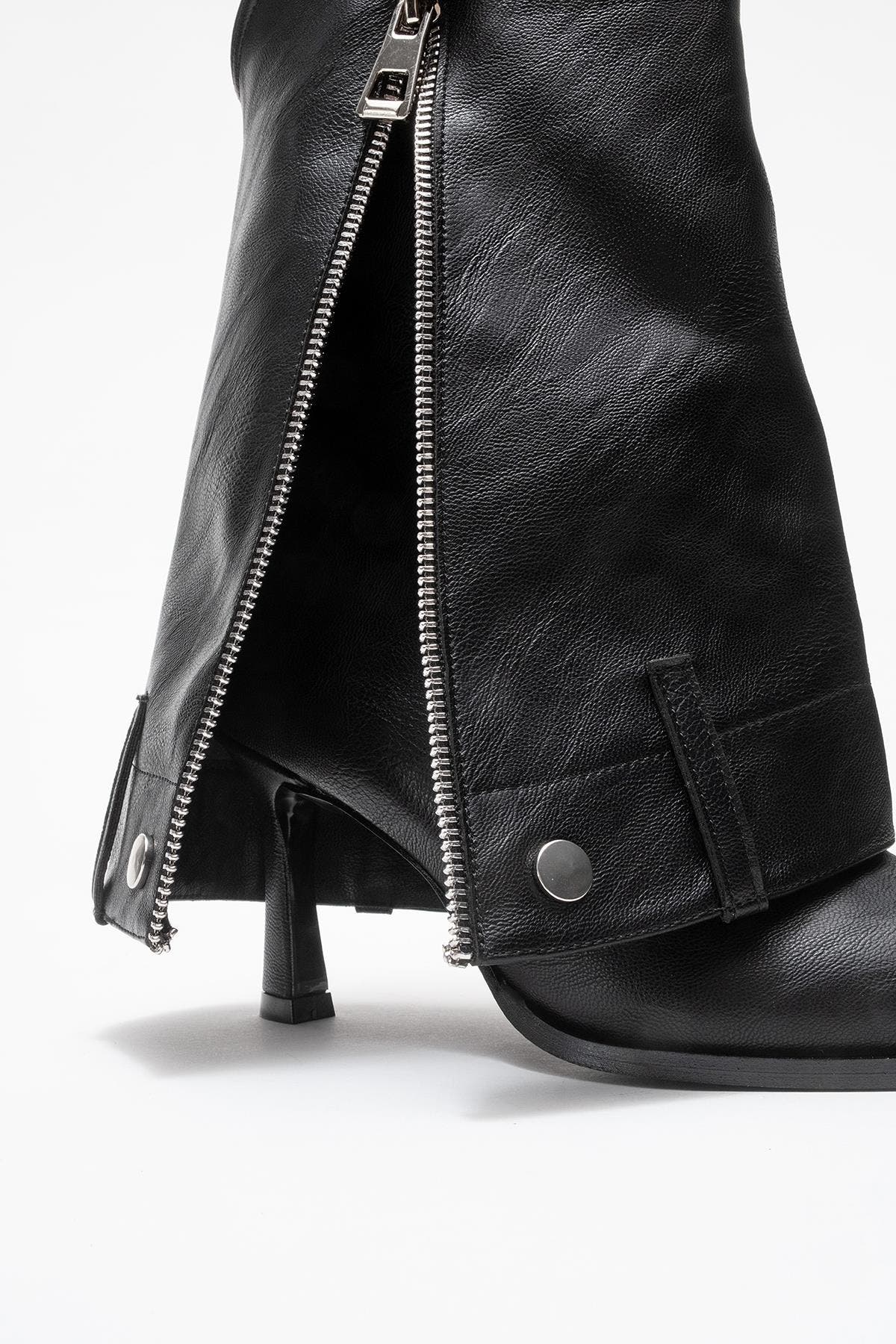 Prologue Shoes Lola Zip Pointed Toe Heel Boot, Alternate, color, Black Faux Leather