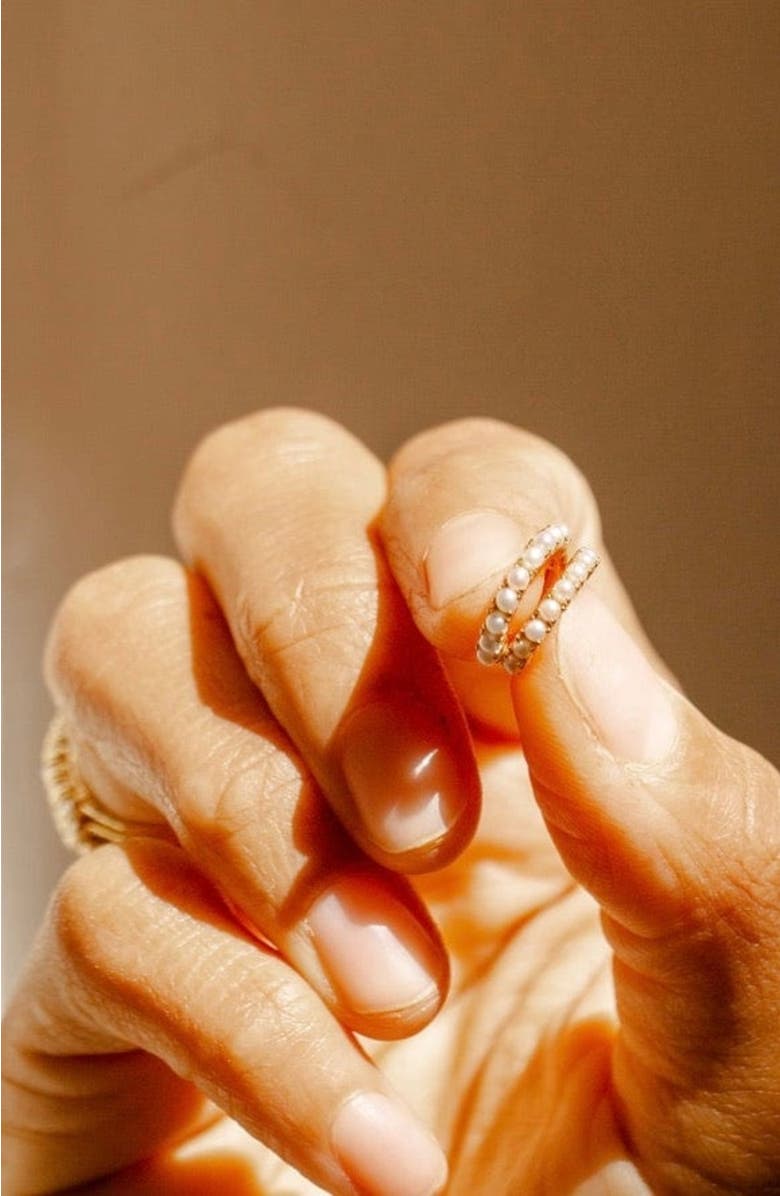 MADE BY MARY Pearl Huggie Hoop Earrings, Alternate, color, Gold Vermeil