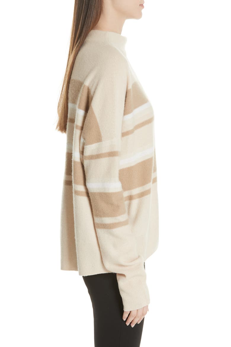 Cashmere Ombré Stripe Mock Neck Sweater, Alternate, color, PUTTY/ CAMEL