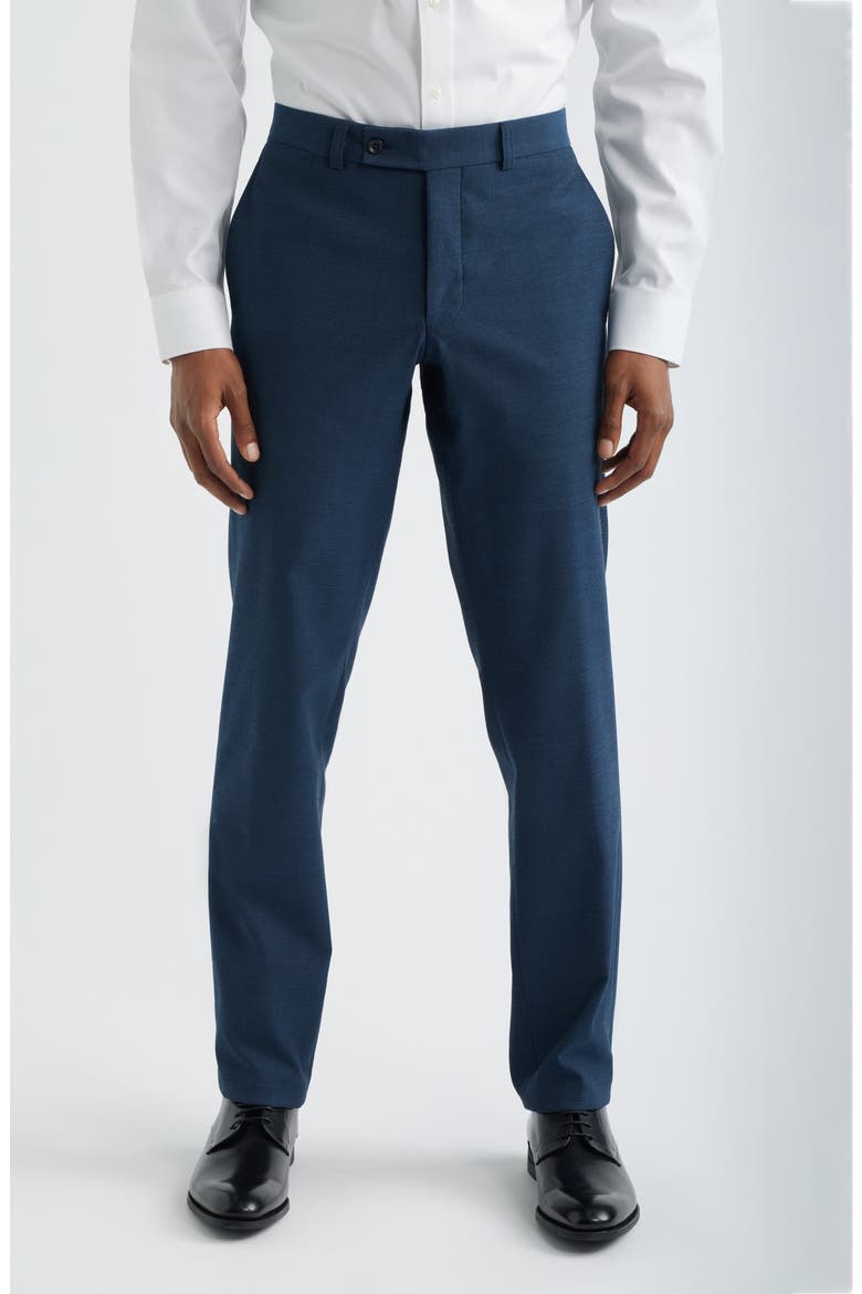 Piero Flat Front Stretch Cotton & Wool Dress Pants, Main, color, MEDIUM BLUE