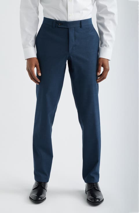 Piero Flat Front Stretch Cotton & Wool Dress Pants
