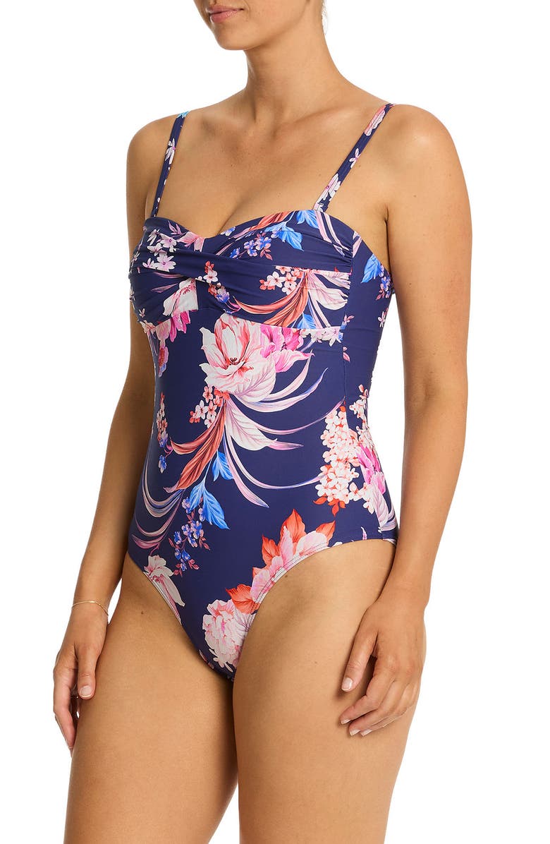 Sea Level Indochine Twist Bandeau One-Piece Swimsuit, Alternate, color, French Navy