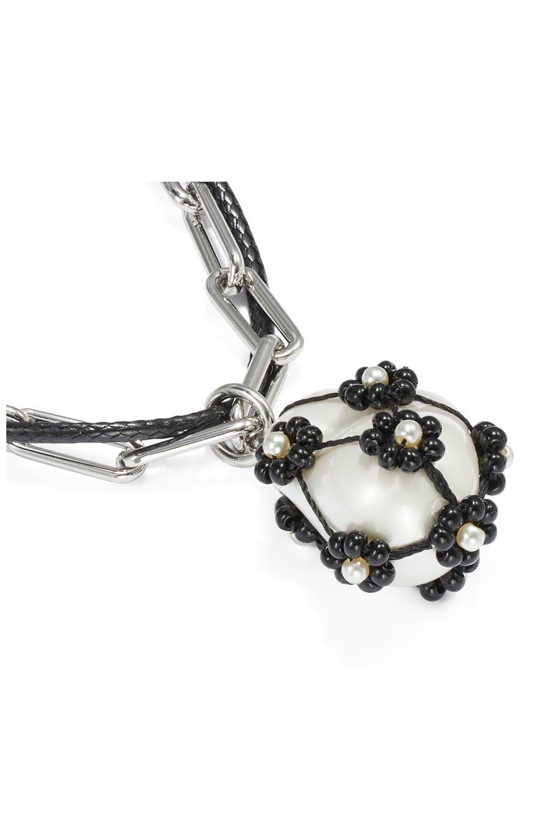 Curiosity Freshwater Pearl Pendant Necklace, Alternate, color, TORY SILVER / BLACK