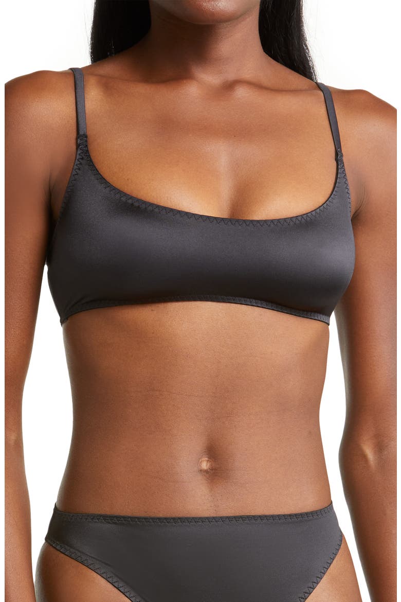 Stretch Satin Scoop Neck Bralette, Main, color, ONYX