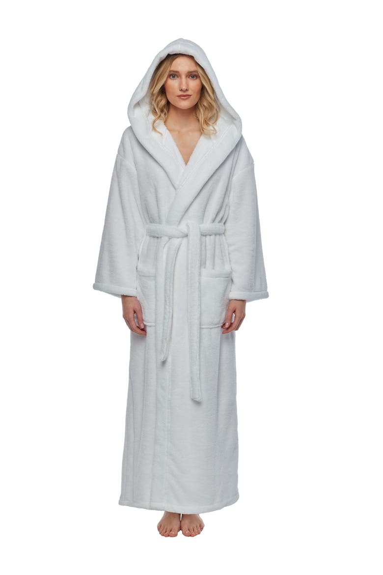 Womens Long Fleece Robe with Hood, Main, color, White