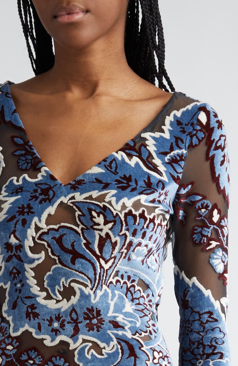 Etro Long Sleeve Tulle & Velvet Maxi Dress, Alternate, color,