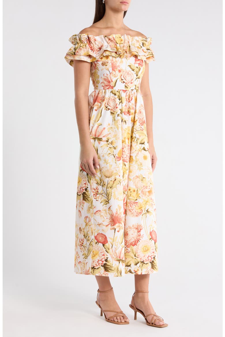 Zury Floral Jana Ruffle Maxi Dress, Alternate, color, CORAL-MULT