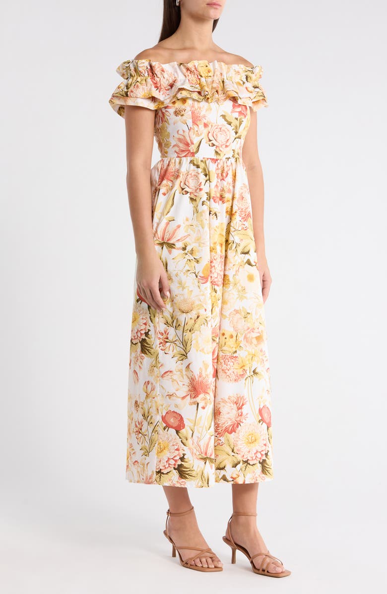 SUGARLIPS Zury Floral Jana Ruffle Maxi Dress, Alternate, color, Coral-Mult
