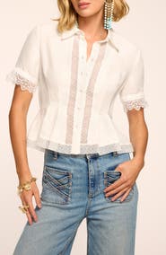 Ramy Brook Becky Lace Trim Short Sleeve Button-Up Shirt