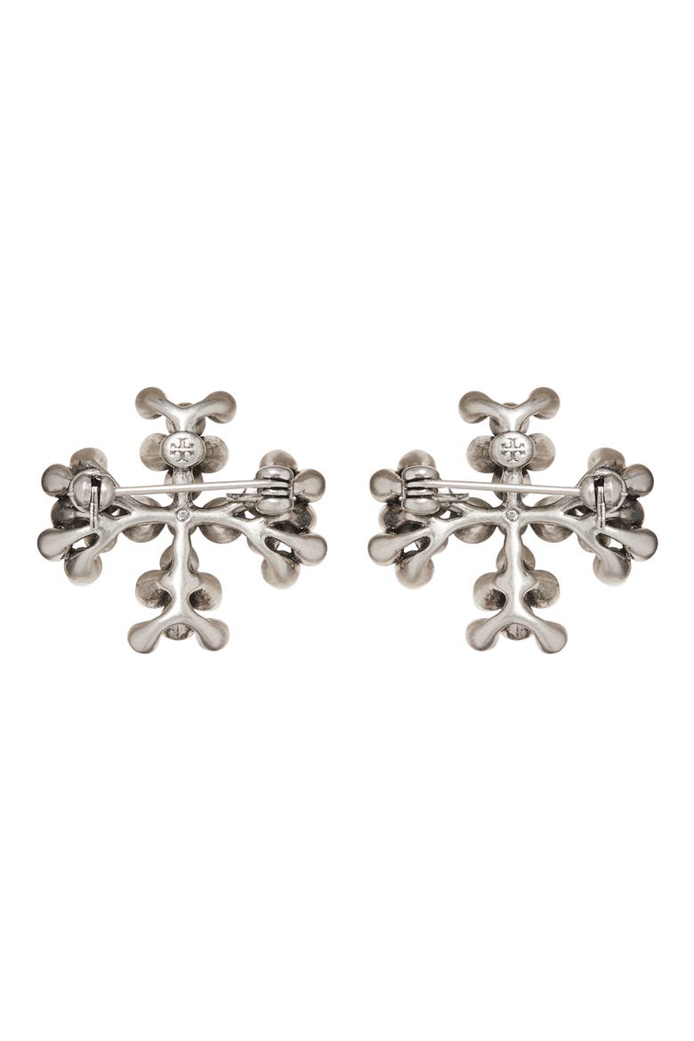 Moondance Imitation Pearl Logo Brooch, Alternate, color, TORY SILVER / CREAM / CRYSTAL