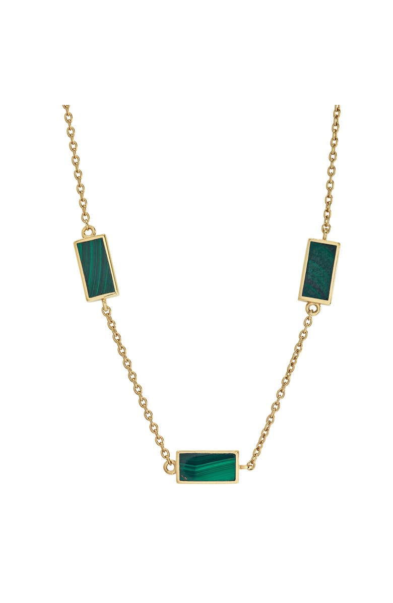Jan Leslie Three Station Rectangle Dash Necklace In Sterling 18K Gold Overlay, Main, color, Green