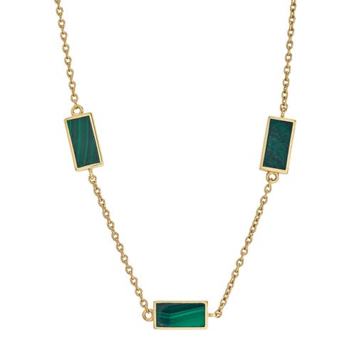 Three Station Rectangle Dash Necklace In Sterling 18K Gold Overlay